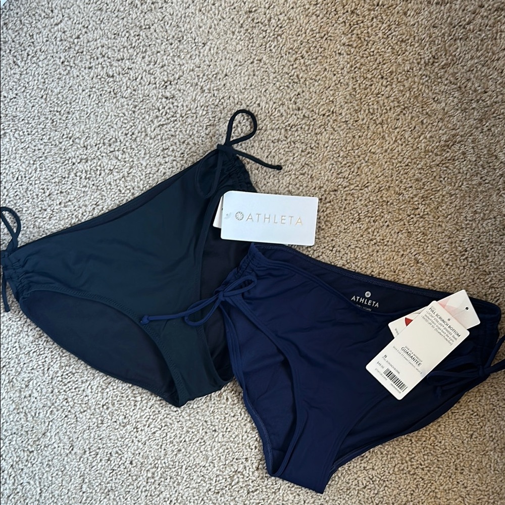 NWT - 2 pairs Athleta Women's Scrunch Full Tide Swim Bottoms -  Black & Navy